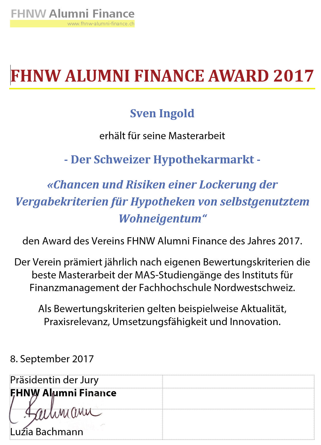 FHNW Alumni Award 2017